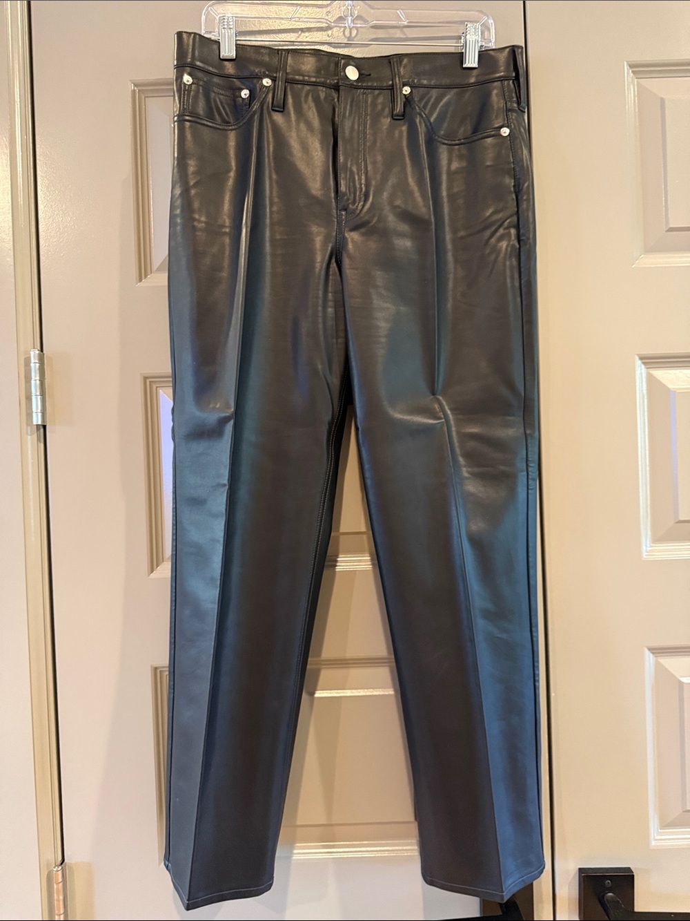 J. Crew Black Faux Leather Classic Straight Leg Pants